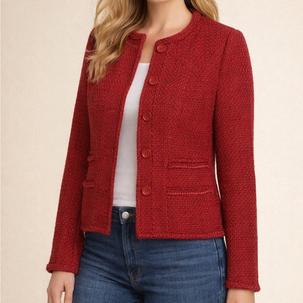 Pendleton Blazer Jacket Womens Wool Blend Red Button Up. Size 10